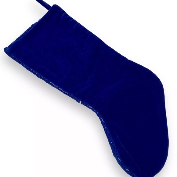 Vintage Punch Needle Christmas Stocking Santa Claus Silver Stars Blue Back 18” - Picture 2 of 5